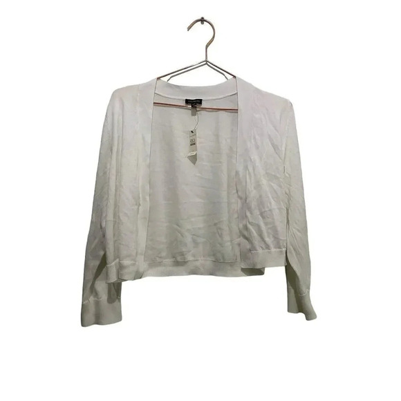 NWT Talbots White Long Sleeve Open Front Crop Knit Cardigan Sweater Size Large - Picture 1 of 4